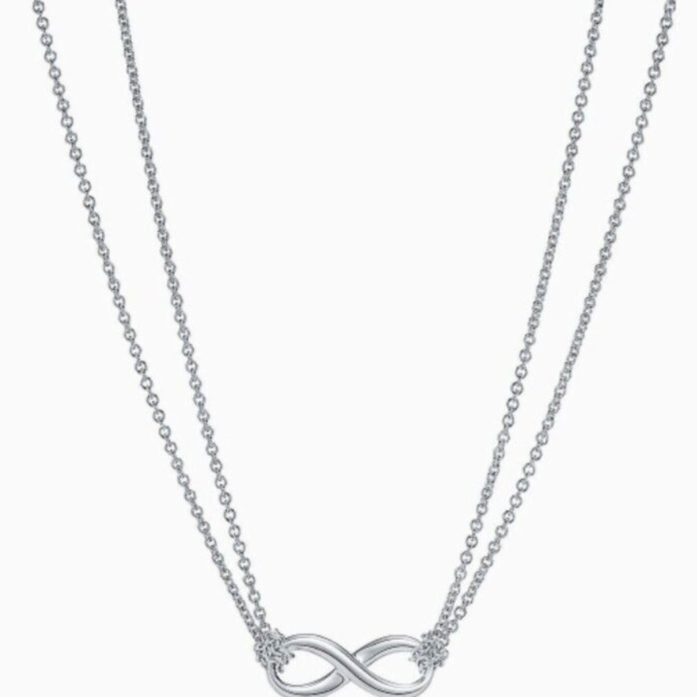 Tiffany & Co. Infinity Pendant Double Chain Necklace Love AG 925 Silver